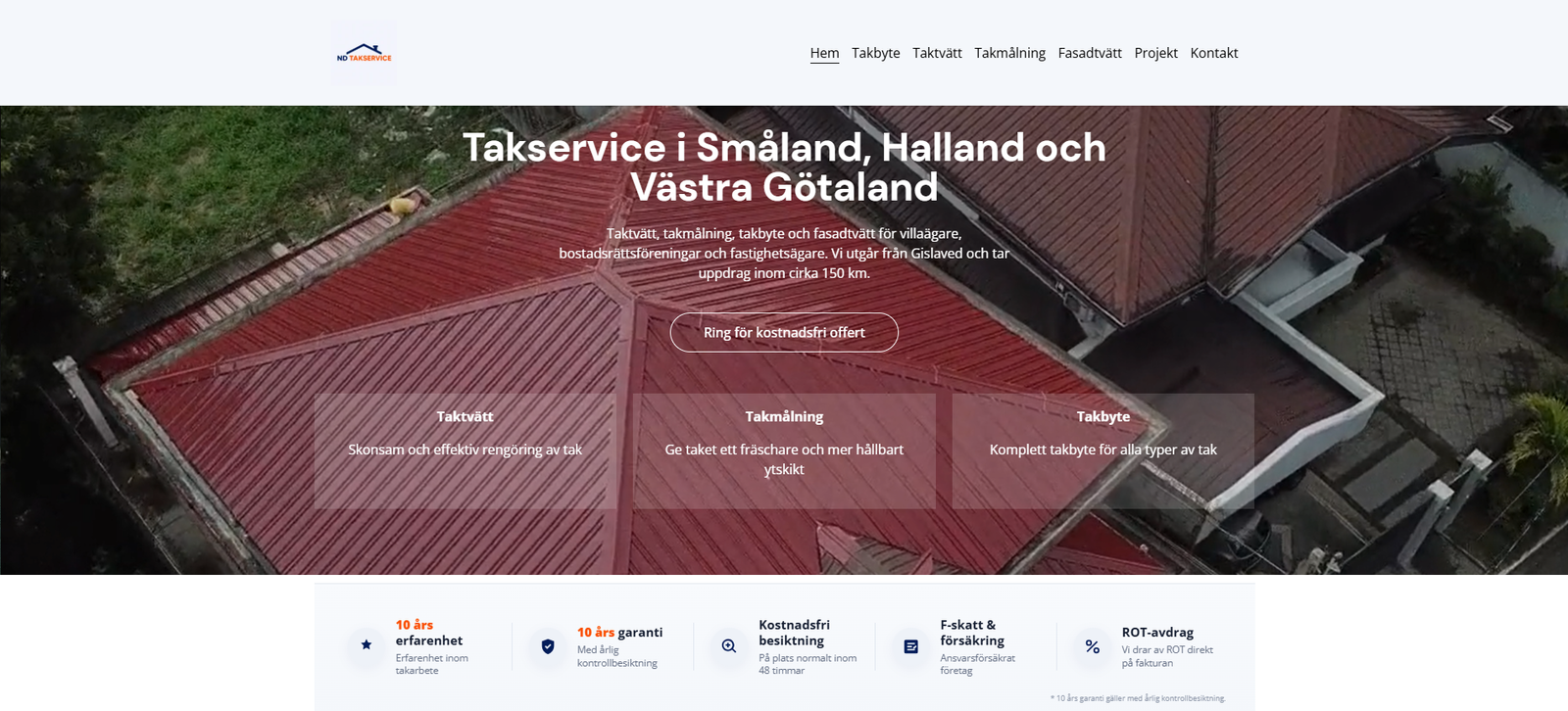 ND Takservices startsida, webbdesign av TDirekt