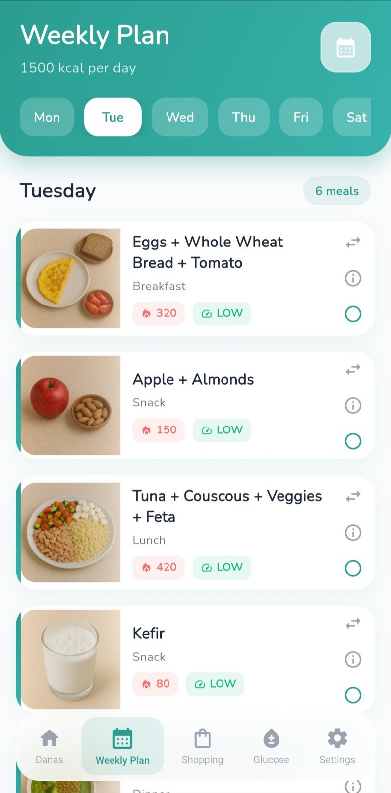 Skärmbild från GlycoDiets mobilapp